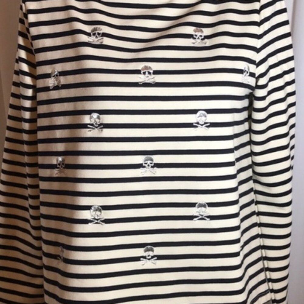Betsey Johnson Cute! Cream/Black Striped Pirate Skull LS Top T shirt Small - Picture 4 of 5